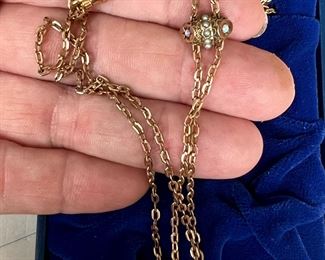 Victorian Gold Filled Watch Fob(opals & seed pearls) Chain Beautiful