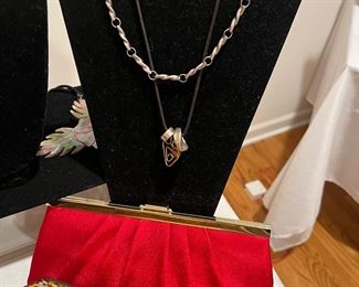 More Sterling Necklaces + Red Satin Evening Clutch