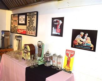 Good tin signs, Great old Malt maker, Light up radio, sundae cups