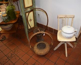 Kids swivel chair, wicker and a chamber pot