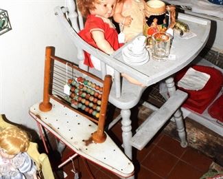Child's ironing board, and an abacus