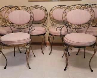 (6) Italian Wrought Iron Chairs Upholstered Chairs