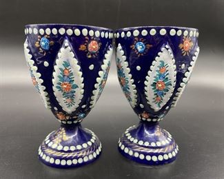 Pair Metal Hand Painted Vases