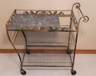 Vtg. Italian Wrought Iron Teacart w/ Marble Tray