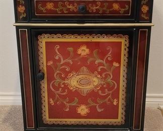 Italian Marquetry-Style (Painted) Cabinet w/ Glass