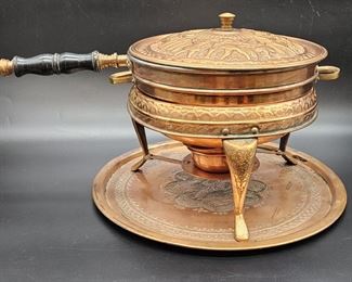 Vintage Embossed Copper Chafing Dish from Iran