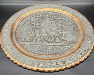 Vintage Copper & Metal Wall Art Disc from Iran
