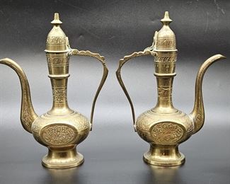 (2) Vintage Brass Ewers from India, 1970's
