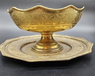 (2) Vintage Embossed Brass/Copper Footed Bowl &
Tray from Greece, Circa 1965