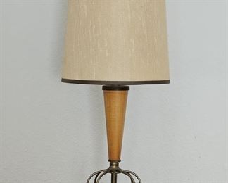 Mid Century Modern Wood & Brass Table Lamp