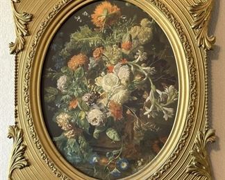 Old World Ornate Floral Print in Gilt Gold Frame