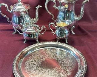 Leonard Silverplate Teapot Set 4  Serving Tray
