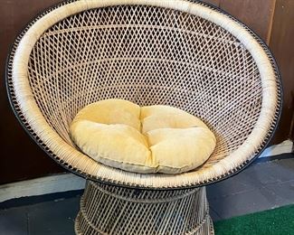 Mid Century Vintage Wicker Lounge Chair Circa 1970s Peacock Chair