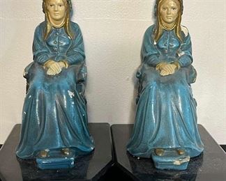Pair of Bookends Old Lady in Blue  Very Heavy