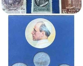 An Excellent Vintage Collection of Lire Coins and Vatican Stamps Not Authenticated