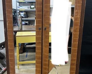 Antique Wood Double Door WardrobeOriginal Castors  Skeleton Key