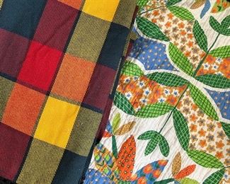 2 Vintage Blankets One Has A Big Stain, But Colors Are Beautiful