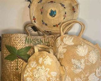 4 MCM Vintage Hand Made Straw Beach Bags