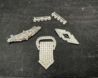 5 Rhinestone Clips and Pins Brooches
