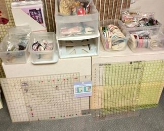Sewing Supplies, Assortment of Buttons, Omnigrid Neon Rulers, Ribbon