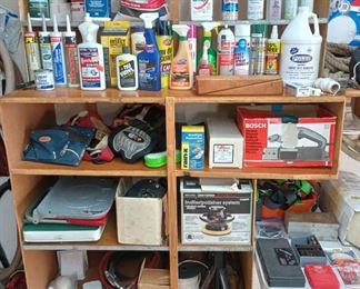 Assortment of Cleaning Chemical, Caulk, Assortment of Hard Hats