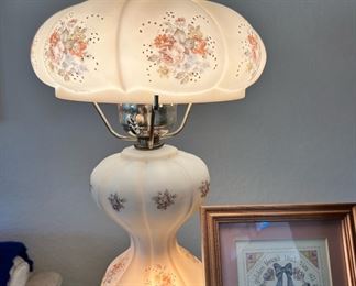 White and Floral Hurricane Lamp