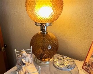 Amber Glass Hobnail Hurricane Lamp
