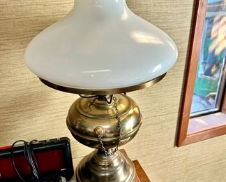 Brass and Milk Glass Hurricane Lamp