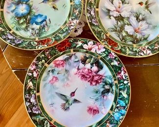 Three Lena Liu's Hummingbird Decorative Plates