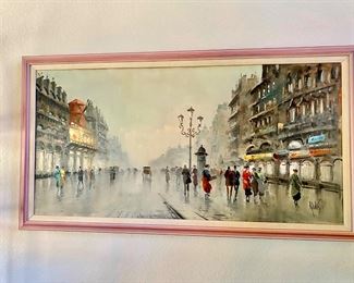Framed and Matted Oil Painting of Paris Scene by Antonio Devity