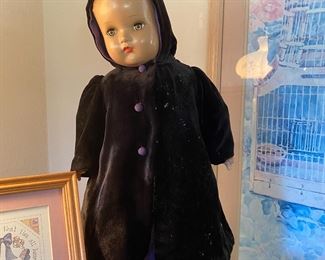 Celluloid Doll with Purple Dress and Overcoat