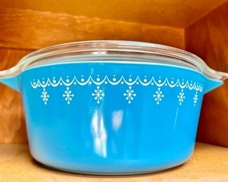 Blue Pyrex "Snowflake Garland" Casserole Dish