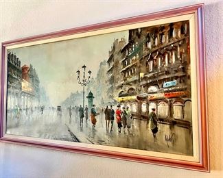 Framed and Matted Oil Painting of Paris Scene by Antonio Devity