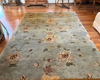 Sea Blue Frangipani Hand Woven Rug - Made in India