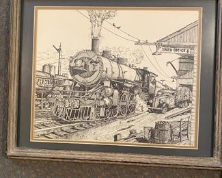 Locomotive Pen Drawing by Richard Benson