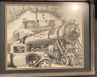 Locomotive Pen Drawing by Richard Benson