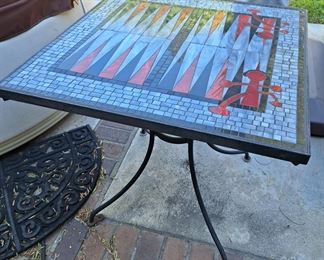 Ceramic tile backgammon garden table 