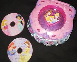 DISNEY PRINCESS TOY PRETEND PLAY CD PLAYER AND 2 SONG DISCS ROYAL MELODY FAVORITES