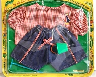 TOTSY GARDEN DOLL FASHIONS DENIM SHORTS AND RED GINGHAM SHIRT FITS CABBAGE PATCH DOLLS VINTAGE