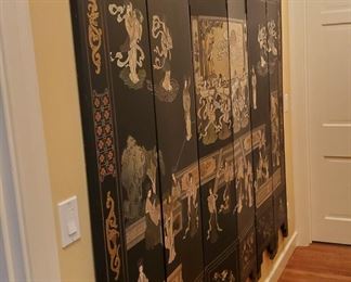 Large six panel lacquered Chinese floor screen