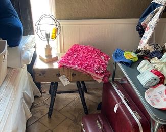 vintage luggage table and bed