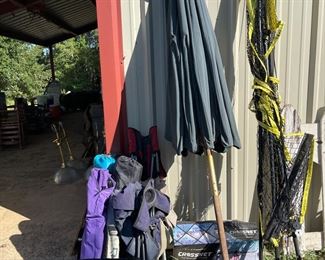 sporting equipment, lawn chairs, umbrellas, etc