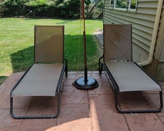 Pair comfy Chaise Lounge Chairs with unbrella