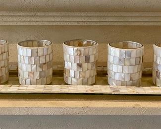 Seashell Mosaic Candle Votives and Matching Tray
