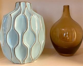 Modern Style Light Blue Ceramic Vase and Amber Bulb Vase
