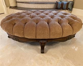 Mocha Velveteen Button Tucked Cocktail Ottoman