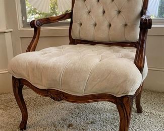 Fawn Velveteen Button Tucked Queen Anne Style Arm Chair