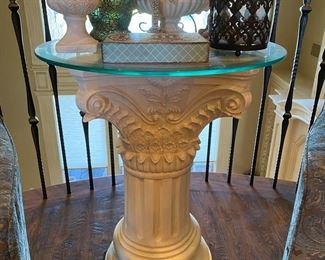 Grecian Column Glass Top Side Table