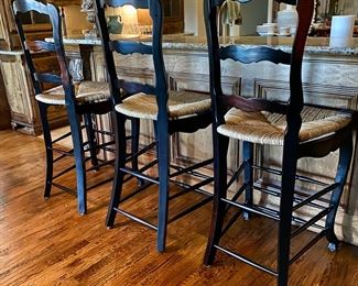 Woven Seat Bar Stool Trio