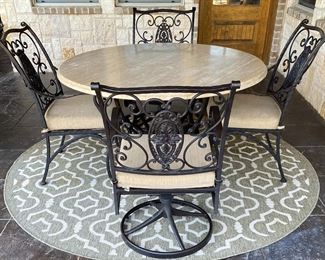  Lee San Cristobal Limestone Dining Table with Chairs